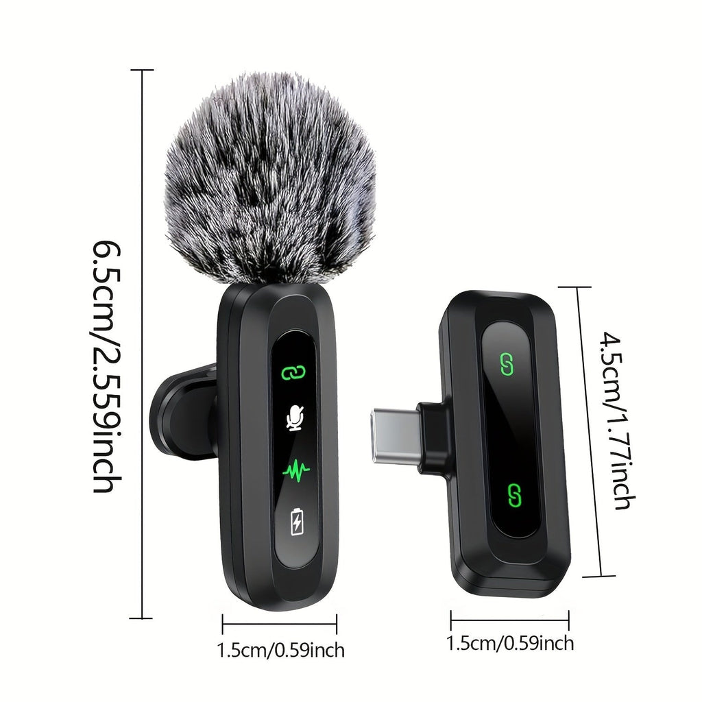 Wireless Lavalier Clip On Microphone with Windscreen for Phone and Tablet
