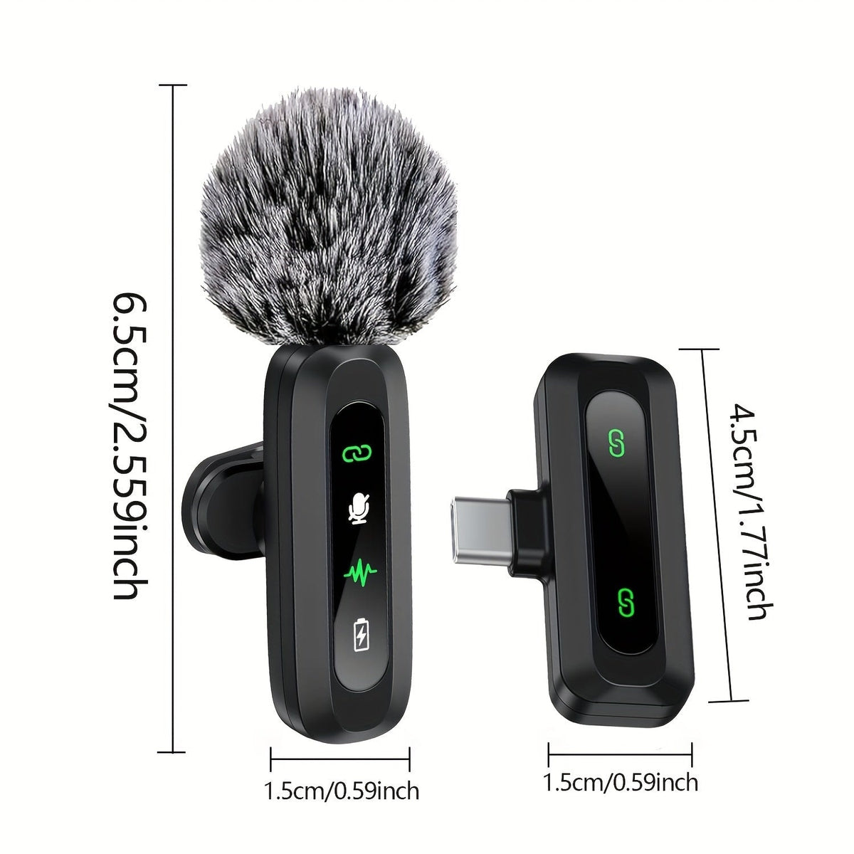 Wireless Lavalier Clip On Microphone with Windscreen for Phone and Tablet