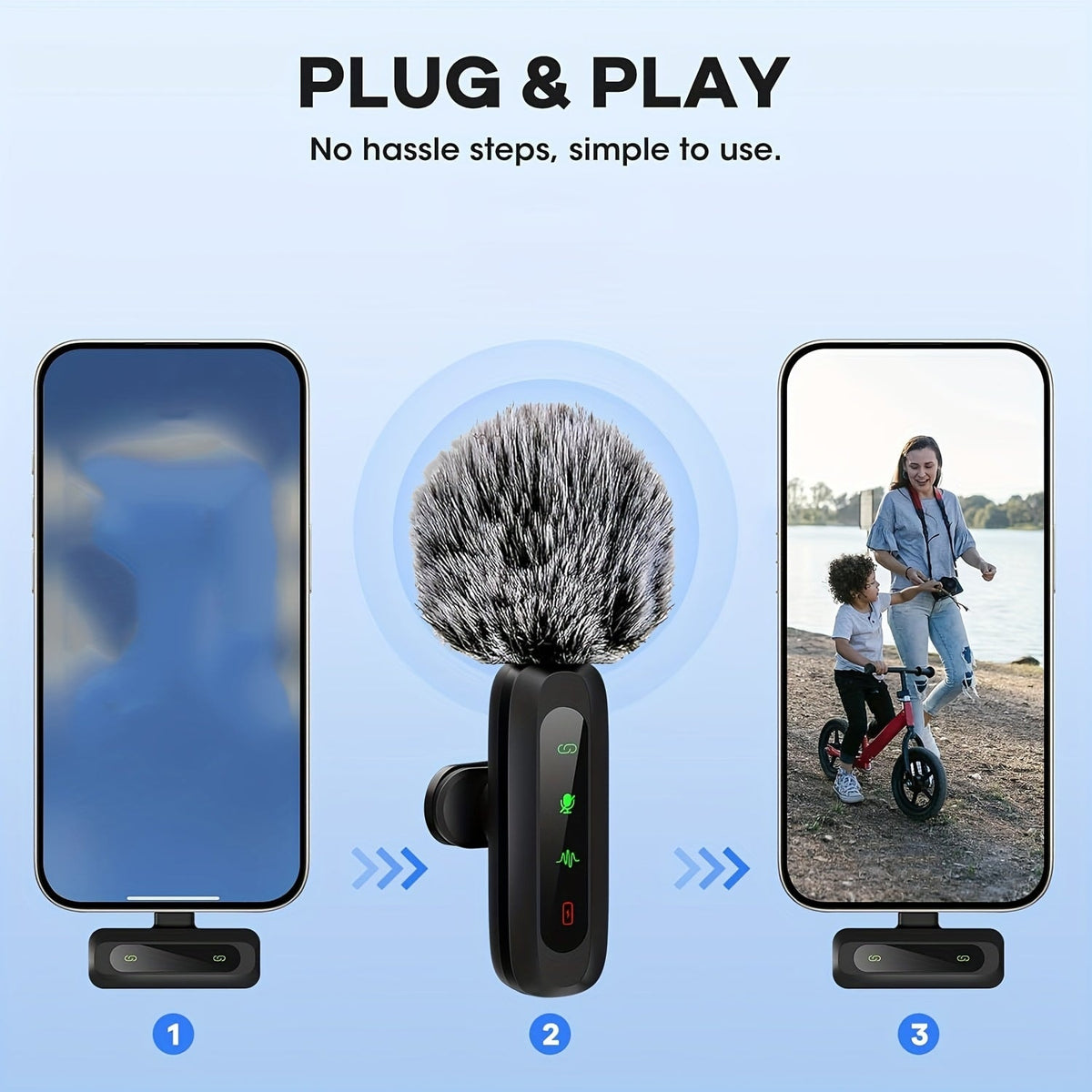 Wireless Lavalier Clip On Microphone with Windscreen for Phone and Tablet