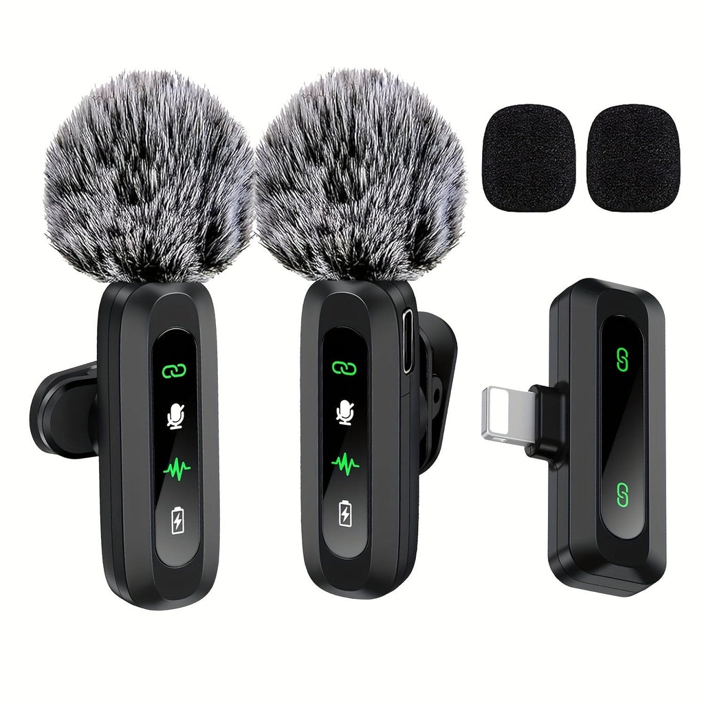 Wireless Lavalier Clip On Microphone with Windscreen for Phone and Tablet
