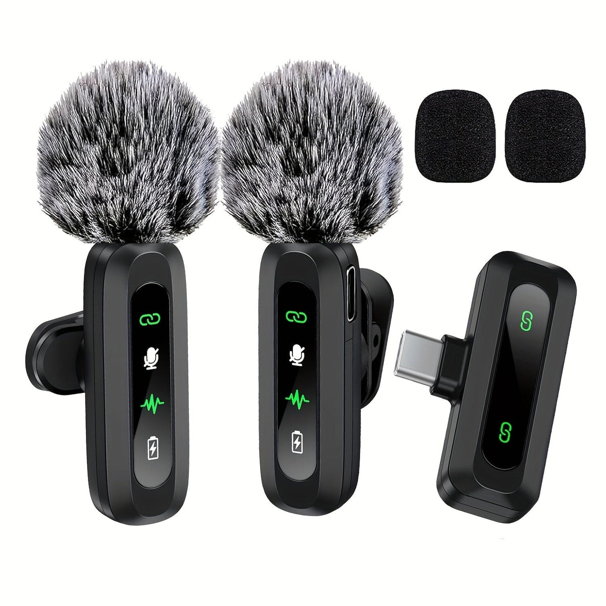 Wireless Lavalier Clip On Microphone with Windscreen for Phone and Tablet