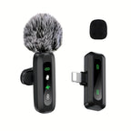 Wireless Lavalier Clip On Microphone with Windscreen for Phone and Tablet