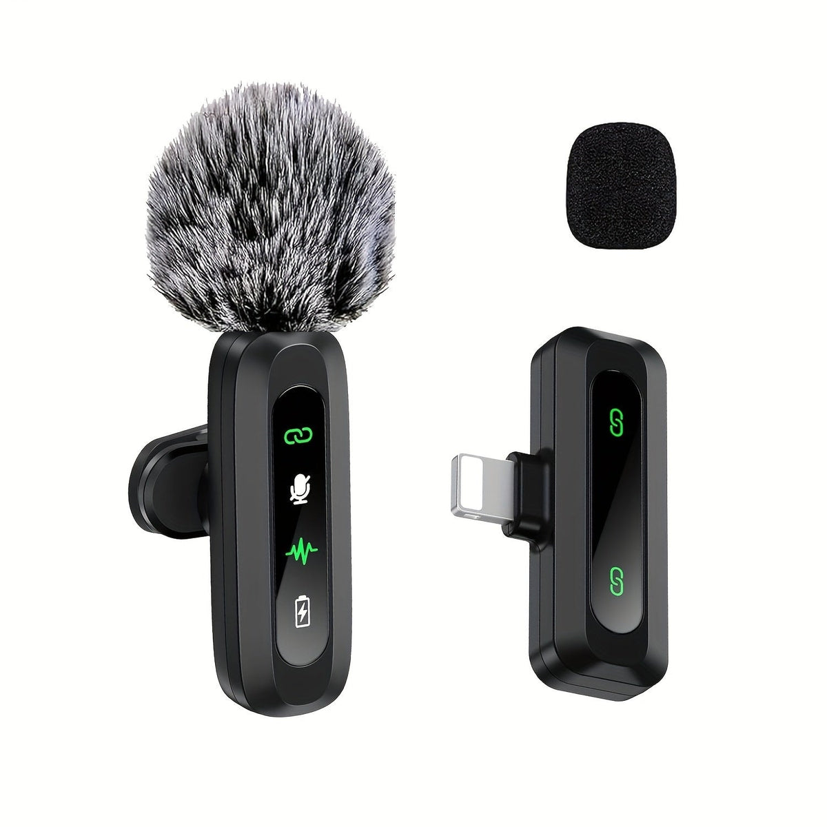Wireless Lavalier Clip On Microphone with Windscreen for Phone and Tablet
