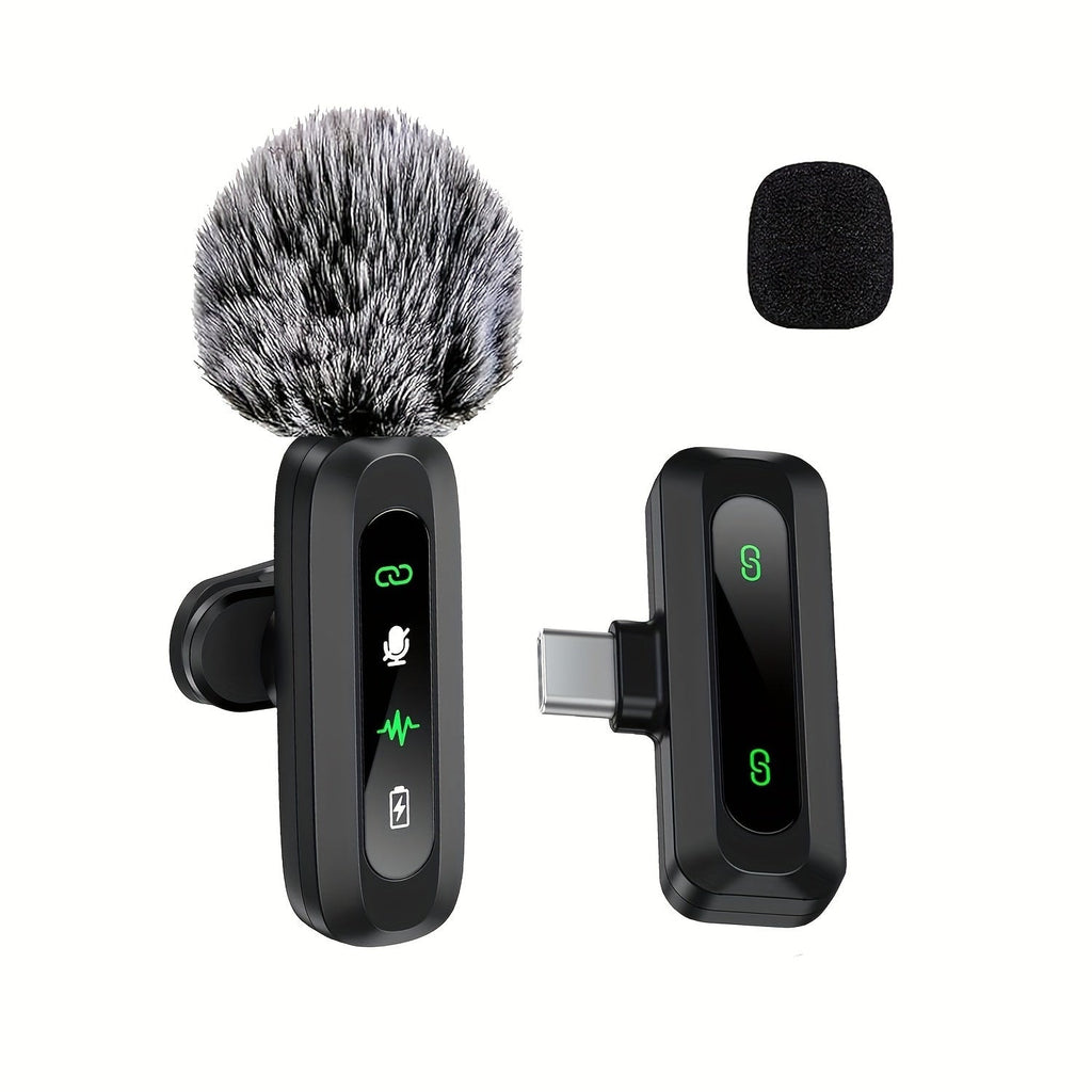 Wireless Lavalier Clip On Microphone with Windscreen for Phone and Tablet