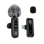 Wireless Lavalier Clip On Microphone with Windscreen for Phone and Tablet