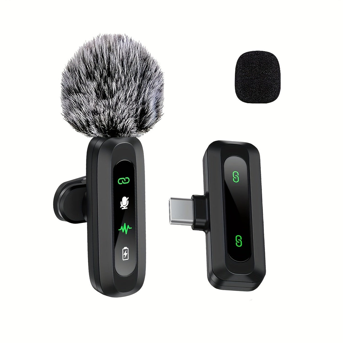 Wireless Lavalier Clip On Microphone with Windscreen for Phone and Tablet