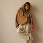 Women's Floral Sherpa Fleece Half Zip Pullover Oversized Boho Sweatshirt