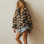 Women's Floral Sherpa Fleece Half Zip Pullover Oversized Boho Sweatshirt