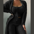 Women's Fuzzy Fleece Pajama Lounge Set with Crop Top Pants and Long Cardigan