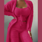 Women's Fuzzy Fleece Pajama Lounge Set with Crop Top Pants and Long Cardigan