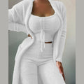 Women's Fuzzy Fleece Pajama Lounge Set with Crop Top Pants and Long Cardigan
