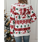 Womens Christmas Zip Up Hoodie with Reindeer and Tree Print