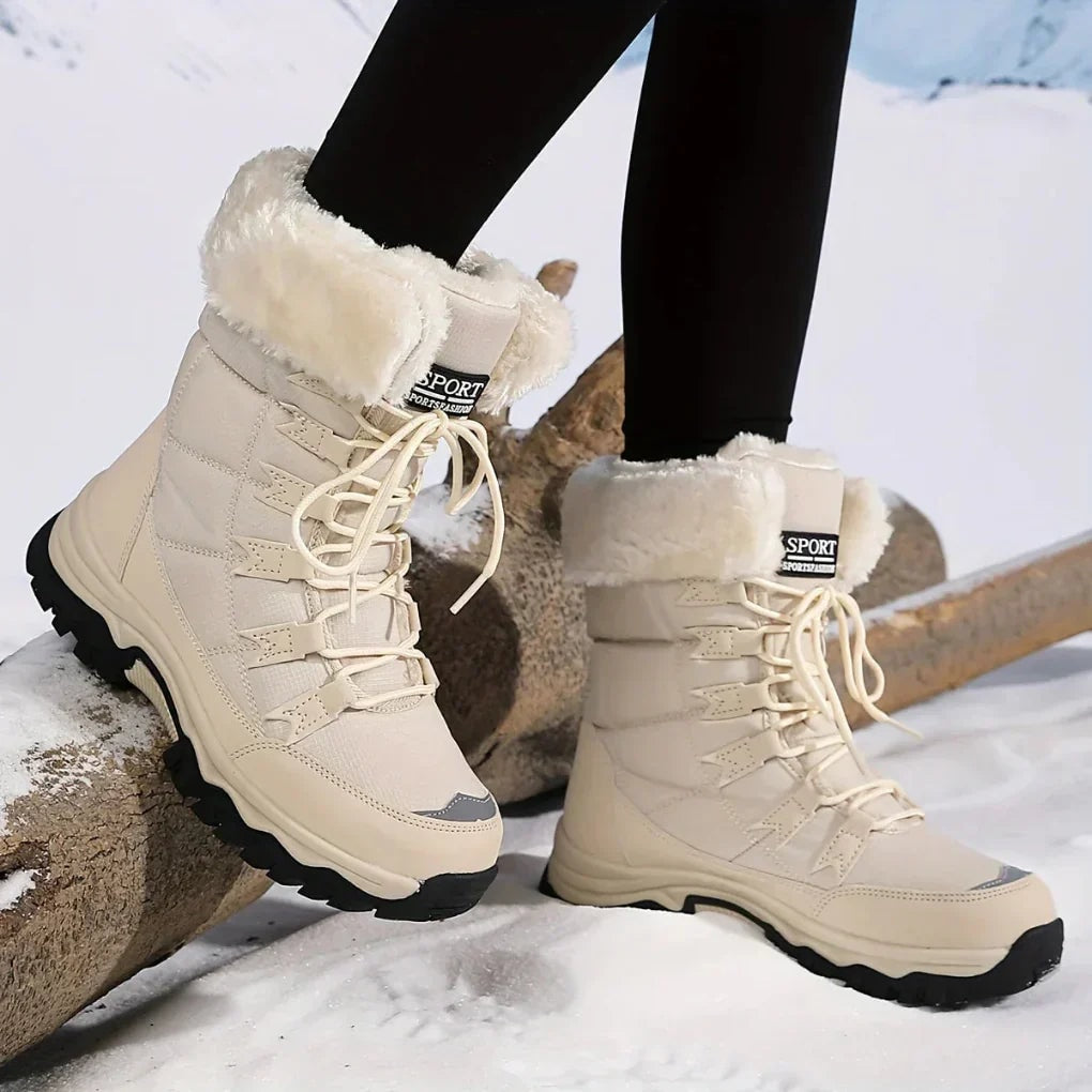 Womens Faux Fur Lined Lace Up Snow Boots with Non Slip Sole