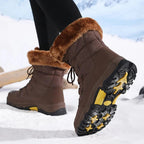 Womens Faux Fur Lined Lace Up Snow Boots with Non Slip Sole