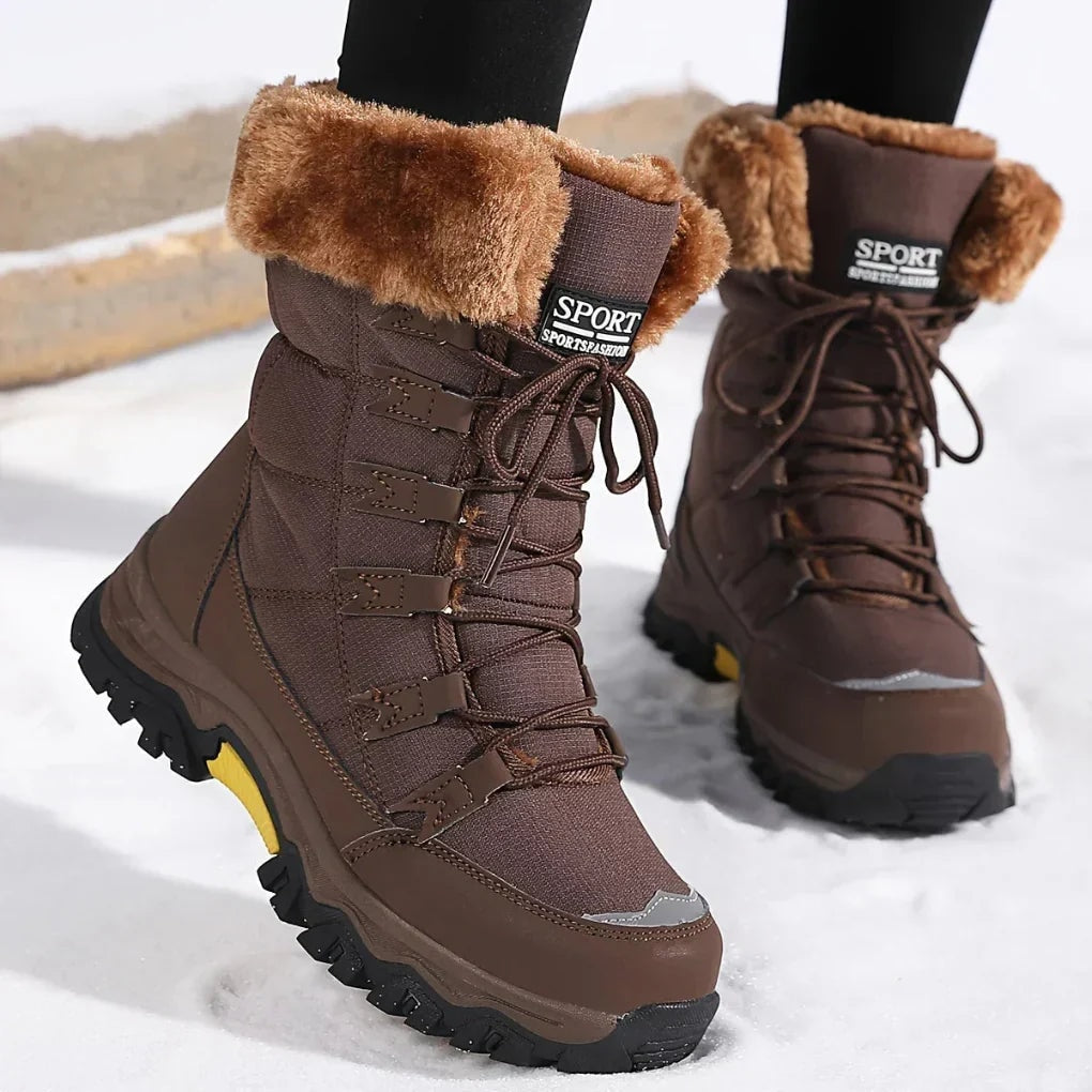 Womens Faux Fur Lined Lace Up Snow Boots with Non Slip Sole