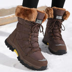 Womens Faux Fur Lined Lace Up Snow Boots with Non Slip Sole