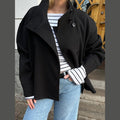 Womens Short Double Breasted Coat with High Stand Collar