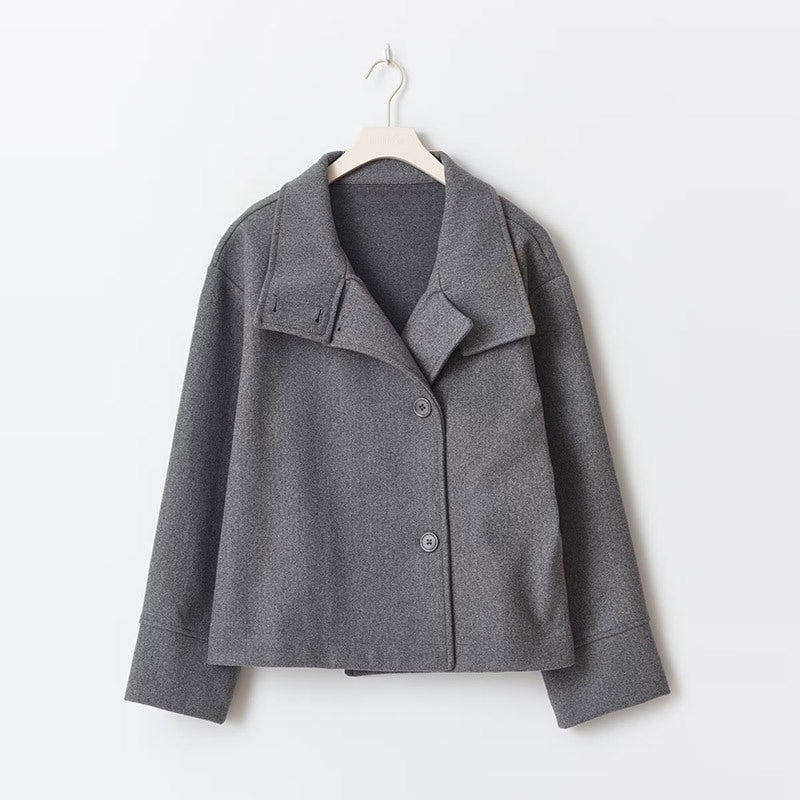 Womens Short Double Breasted Coat with High Stand Collar