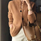 Womens Textured Knit Cardigan with Stand Collar and Button Front