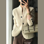Womens Textured Knit Cardigan with Stand Collar and Button Front