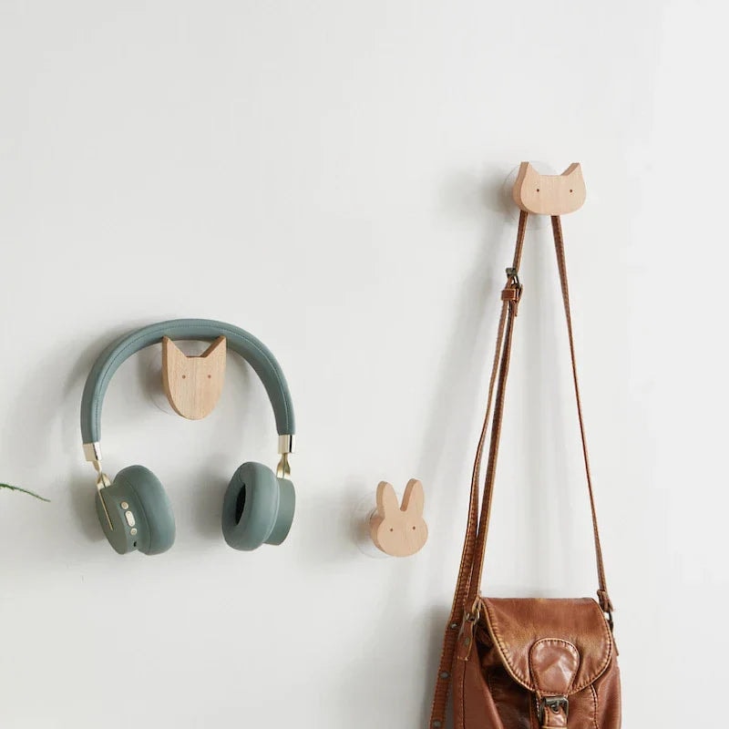 Wooden Animal Wall Hook for Kids Room with Screw or Suction Mount