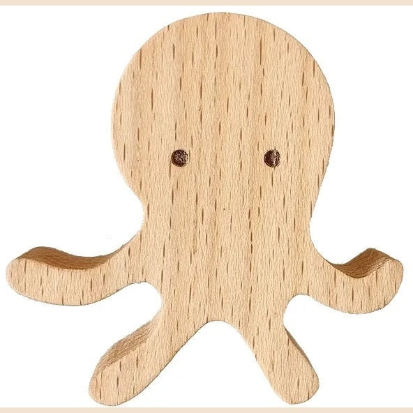 Wooden Animal Wall Hook for Kids Room with Screw or Suction Mount