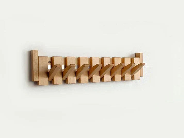 Piano Coat Rack Wall Mounted Wooden Coat Hooks with Fold Down Hooks Entryway Hanger for Coats Hats and Bags Adhesive or Screw Mount