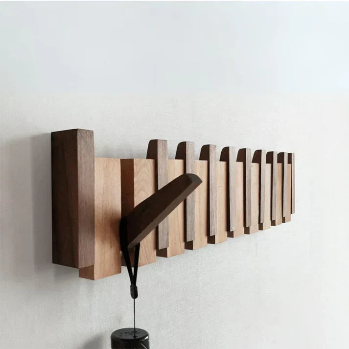 Piano Coat Rack Wall Mounted Wooden Coat Hooks with Fold Down Hooks Entryway Hanger for Coats Hats and Bags Adhesive or Screw Mount