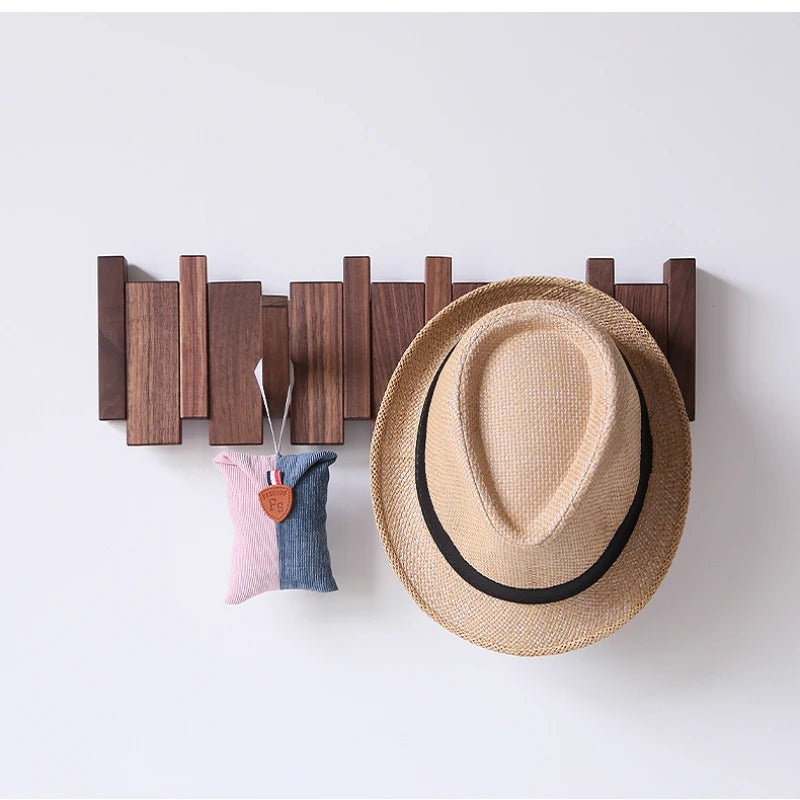 Piano Coat Rack Wall Mounted Wooden Coat Hooks with Fold Down Hooks Entryway Hanger for Coats Hats and Bags Adhesive or Screw Mount