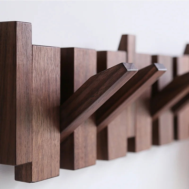 Piano Coat Rack Wall Mounted Wooden Coat Hooks with Fold Down Hooks Entryway Hanger for Coats Hats and Bags Adhesive or Screw Mount