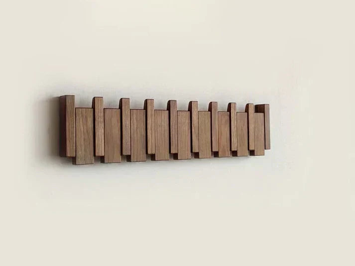 Piano Coat Rack Wall Mounted Wooden Coat Hooks with Fold Down Hooks Entryway Hanger for Coats Hats and Bags Adhesive or Screw Mount
