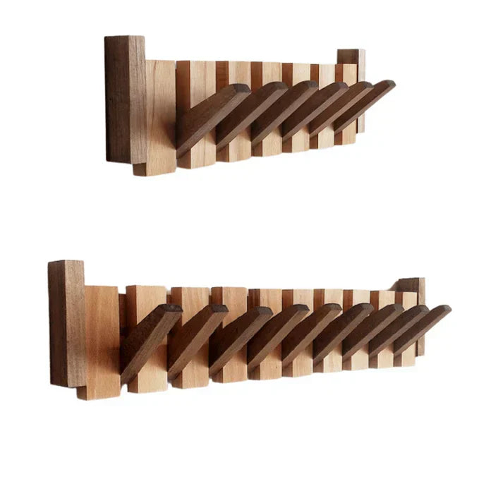 Piano Coat Rack Wall Mounted Wooden Coat Hooks with Fold Down Hooks Entryway Hanger for Coats Hats and Bags Adhesive or Screw Mount
