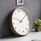 Wooden Wall Clock Silent Non-Ticking Nordic Minimalist Round Clock with Solid Wood Frame Modern Decor for Living Room Bedroom and Office