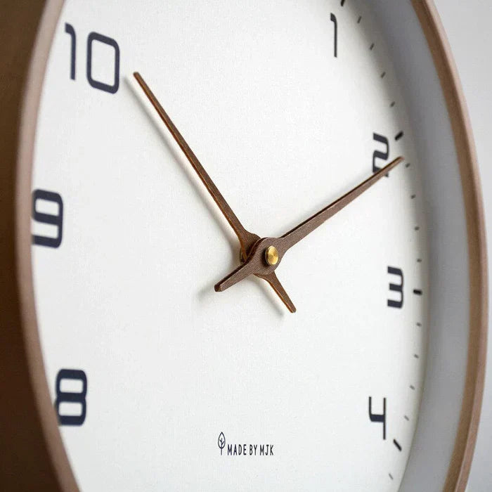 Wooden Wall Clock Silent Non-Ticking Nordic Minimalist Round Clock with Solid Wood Frame Modern Decor for Living Room Bedroom and Office