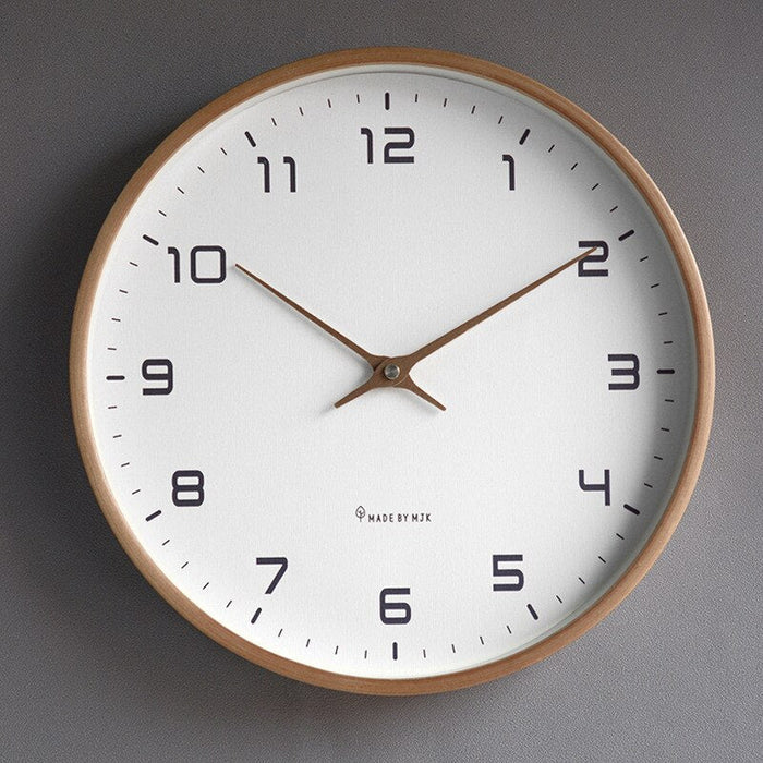 Wooden Wall Clock Silent Non-Ticking Nordic Minimalist Round Clock with Solid Wood Frame Modern Decor for Living Room Bedroom and Office