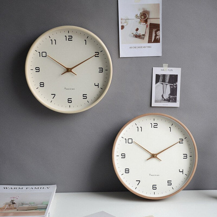 Wooden Wall Clock Silent Non-Ticking Nordic Minimalist Round Clock with Solid Wood Frame Modern Decor for Living Room Bedroom and Office