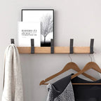 Wooden Wall Coat Rack with Sliding Double Hooks for Entryway
