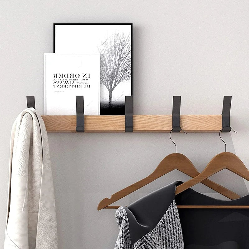 Wooden Wall Coat Rack with Sliding Double Hooks for Entryway