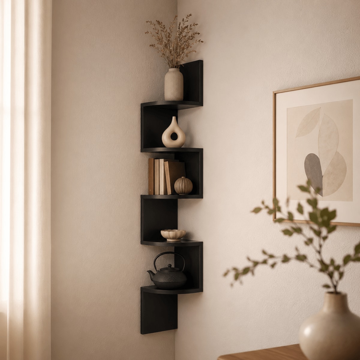 Zigzag Floating Corner Shelf with Multi Tier Wall Mounted Display