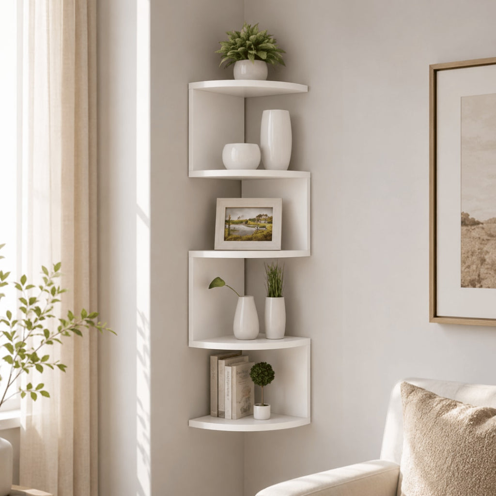 Zigzag Floating Corner Shelf with Multi Tier Wall Mounted Display